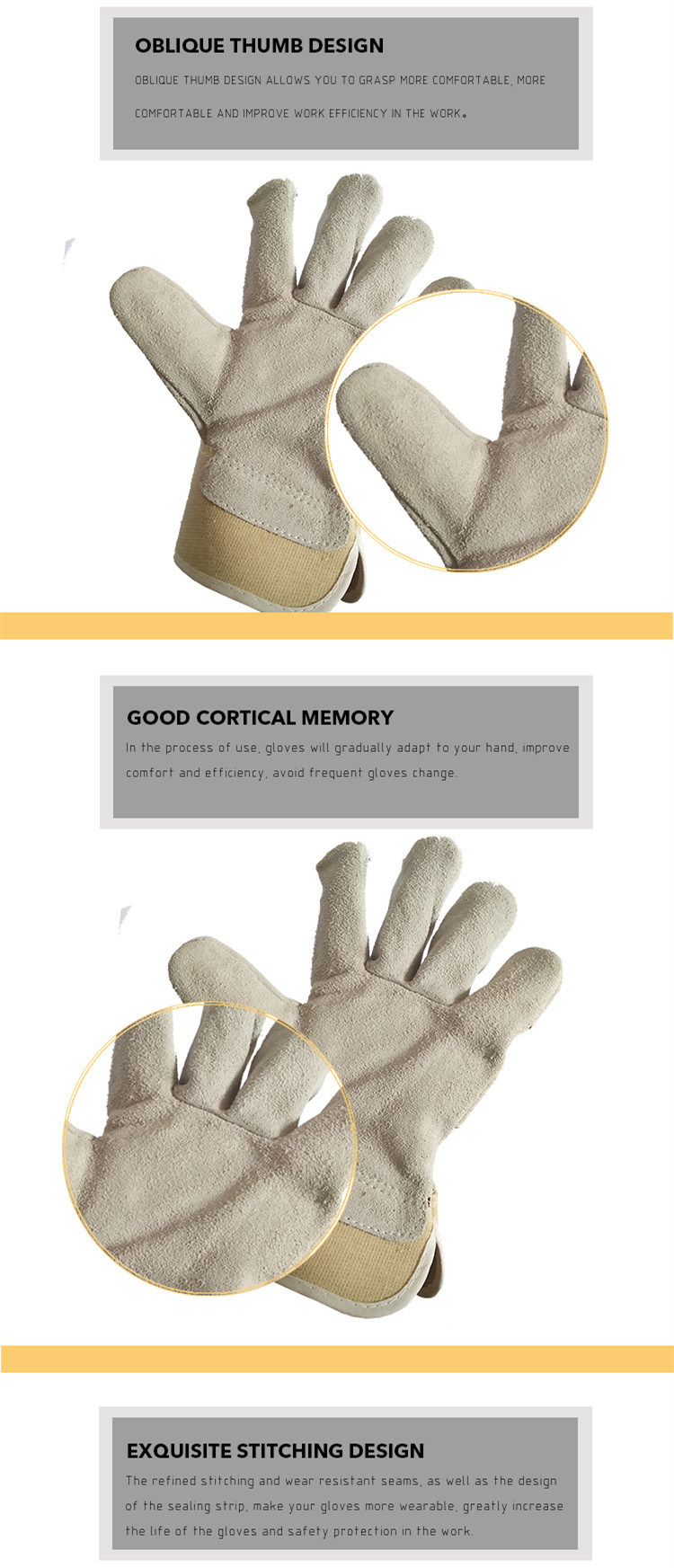 10.5 Inch White Color Welding Gloves Cow Split Leather Work Glove Leather Cotton Safety Gloves