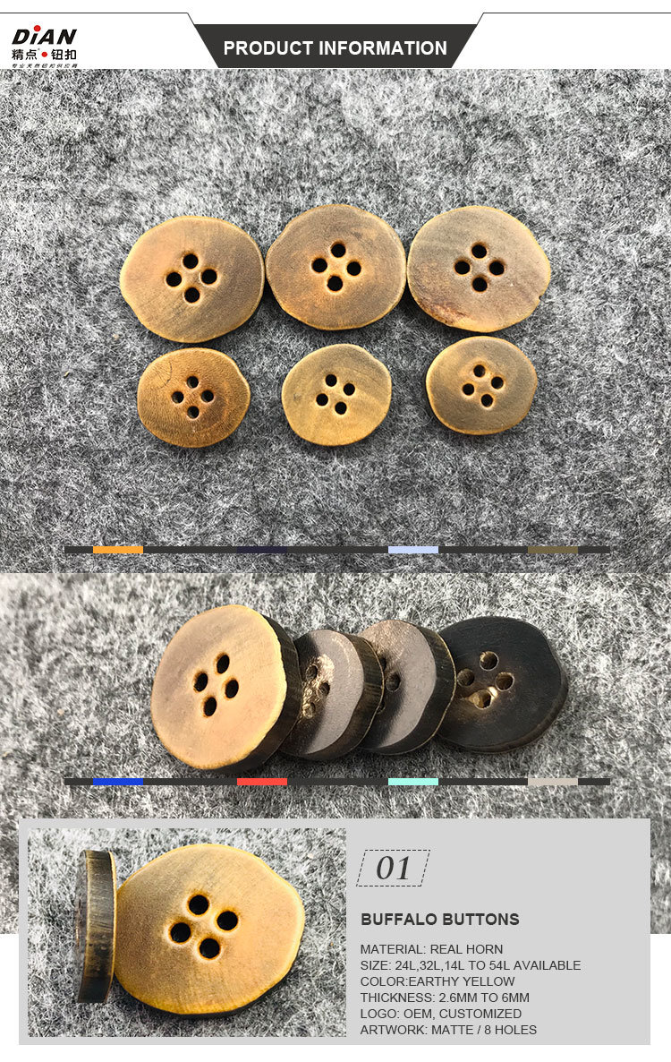 Oval Four Holes Top Grade Real Horn Button for Coat