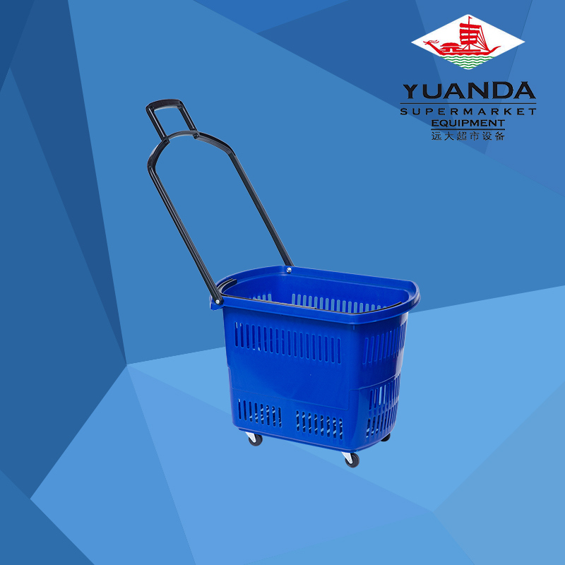 New PP Plastic Four Wheels Supermarket Rolling Shopping Basket