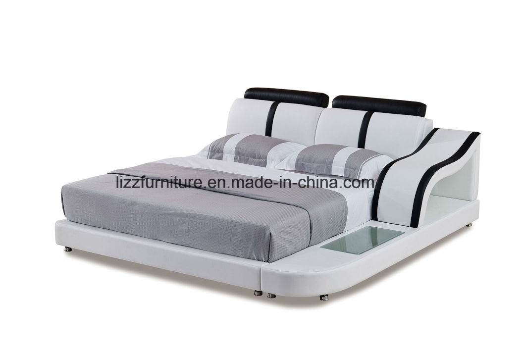 Convenient Adjustable Head Leather Bed with LED Light