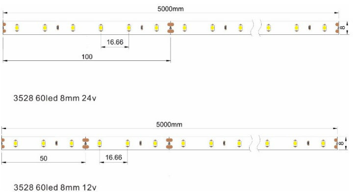 High Efficiency 160lm/W 3528SMD 60LED/M IP65 Neon Flex Flexible LED Strip Light LED Rope Neon Light with 8mm PCB Board for LED Aquarium Light