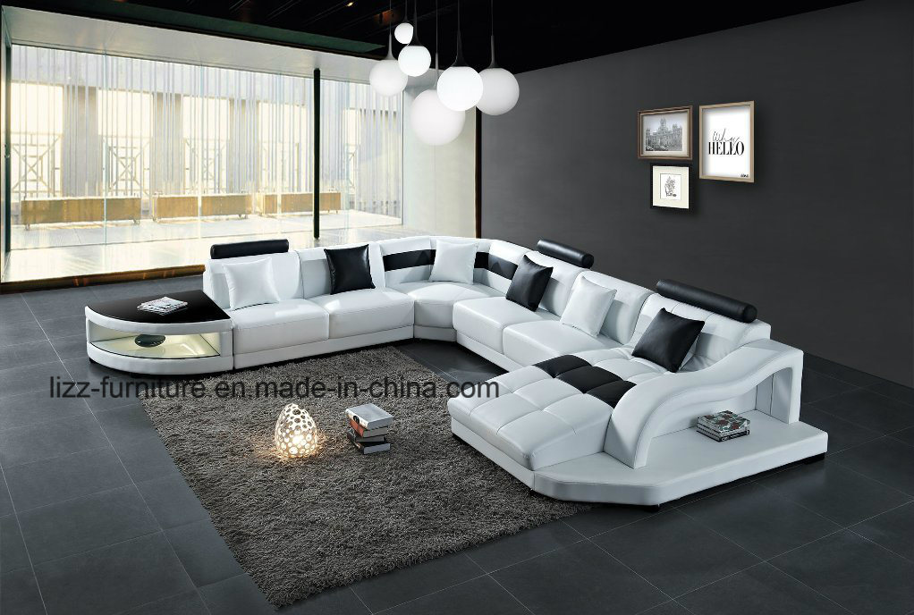 Modern Classic Furniture Leather Sectional Sofa with Chaise