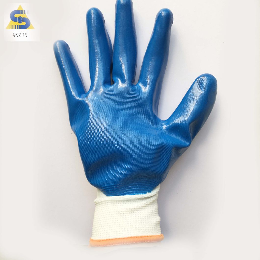 Nitrile Coated Polyester Working Gloves in Blue Color