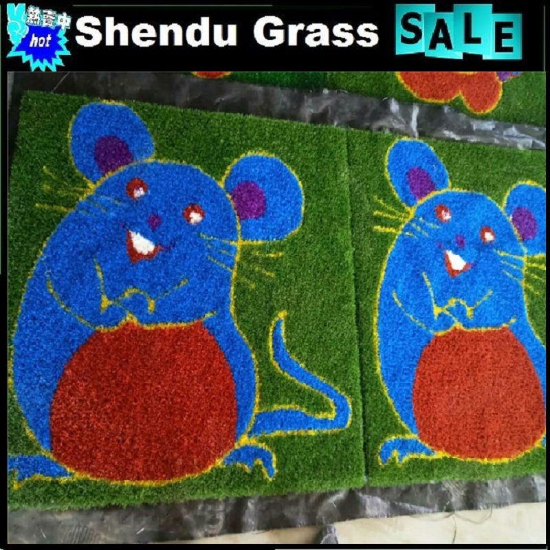 Cute 1m Size 20mm Height Carton Artificial Grass Mat