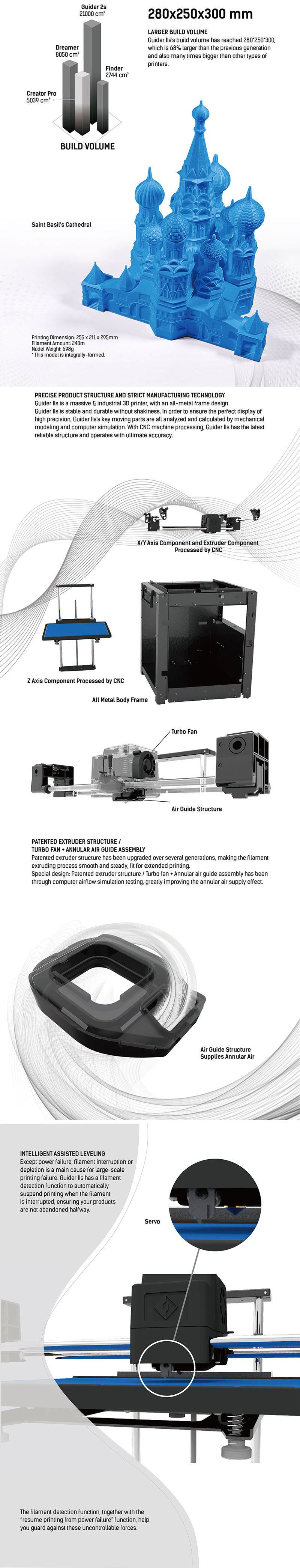 Flashforge Professional Big Size 3D Printer Guider 2s with Ce FCC RoHS Certificate