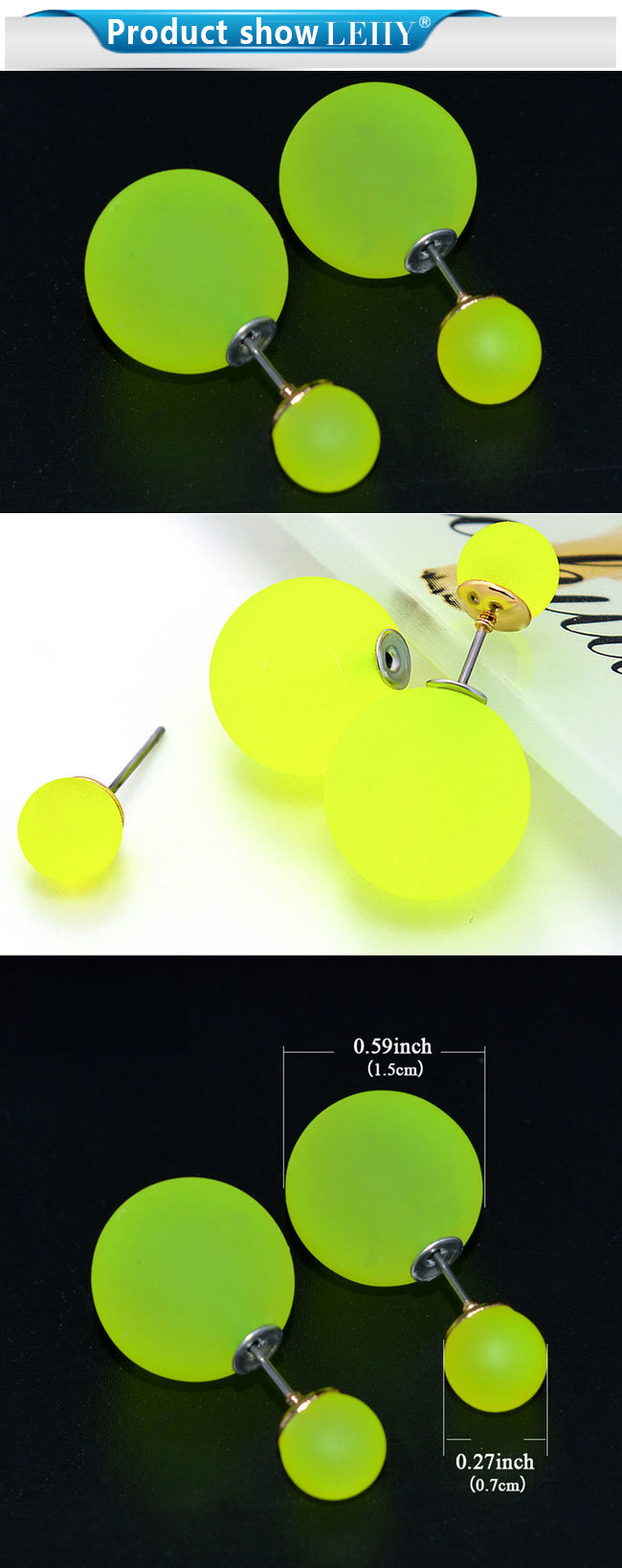 Fluorescence Yellow Double Sided Ball Stud Earrings for Women