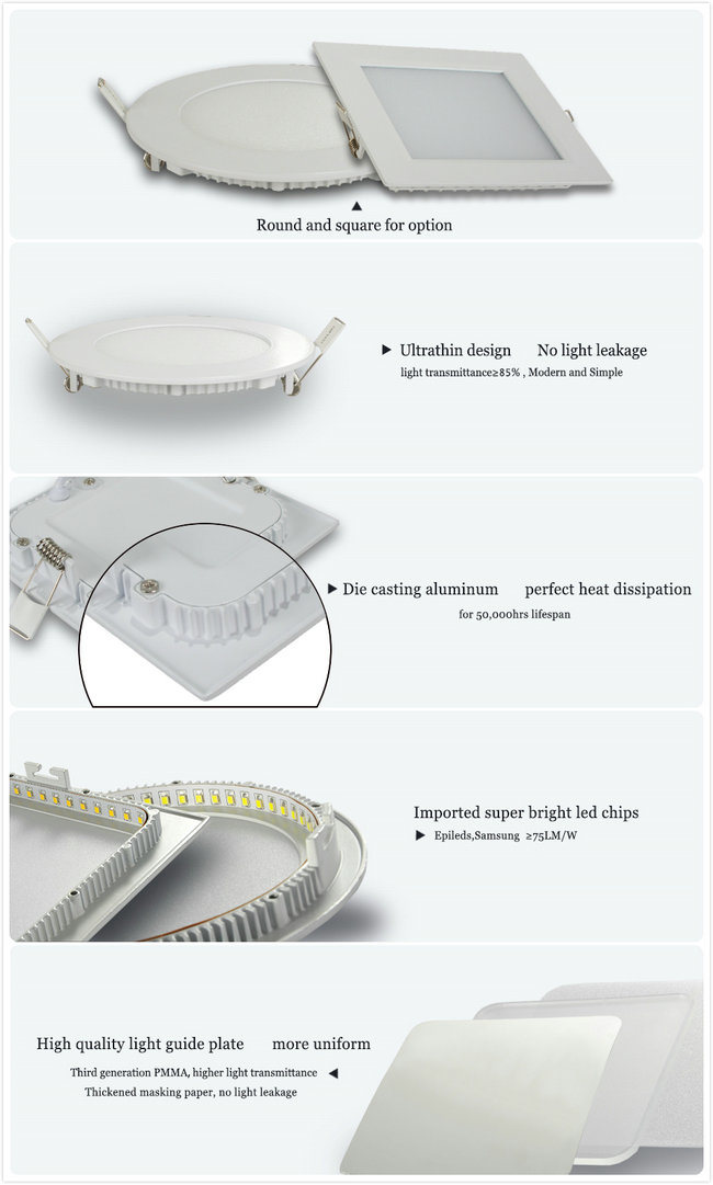 SMD2835 85lm Per Watt Flat 6W LED Panel Light with RoHS Approved