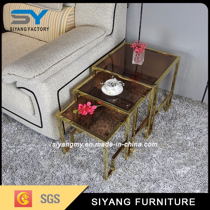 Chinese Tea Table Set Glass Coffee Table Gold Side Table