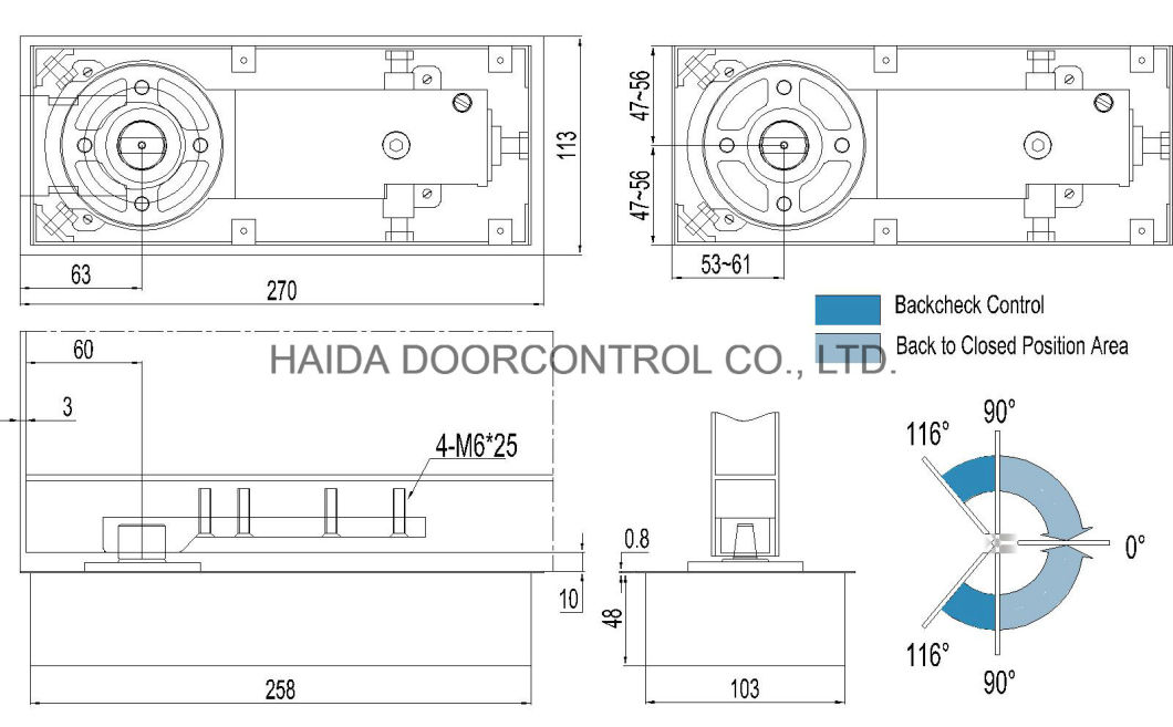 Brazil Market Single Cylinder HD 130 Floor Hinge