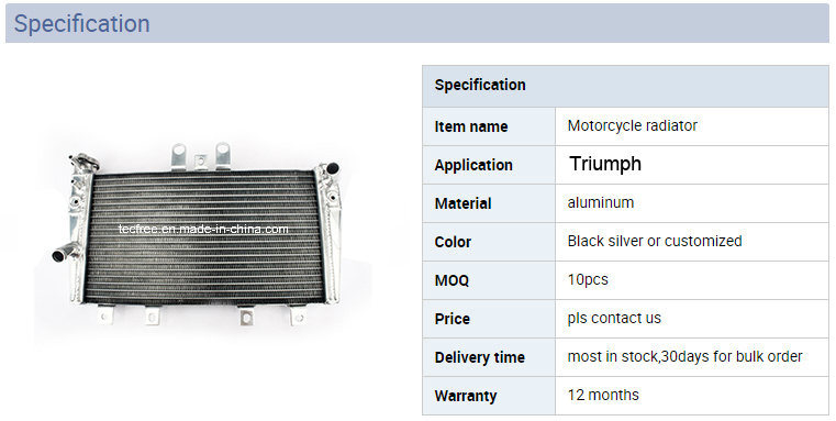 High Quality Aluminum Water Cooling Motorcycle Radiator for Triumph