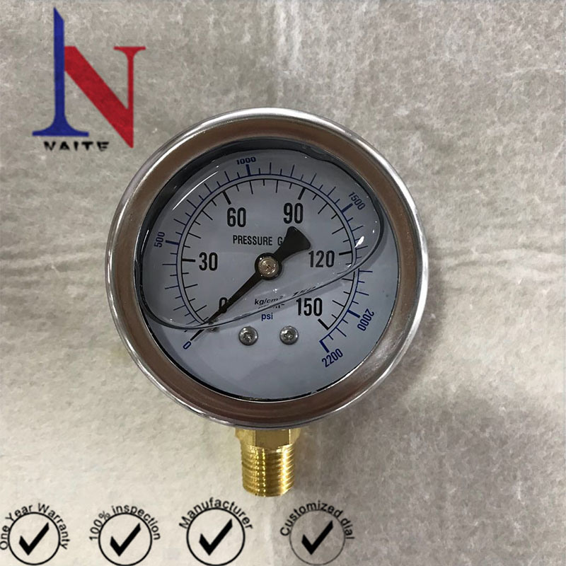 Glycerin Fillled Brass Lower Mount Pressure Gauge Manometer