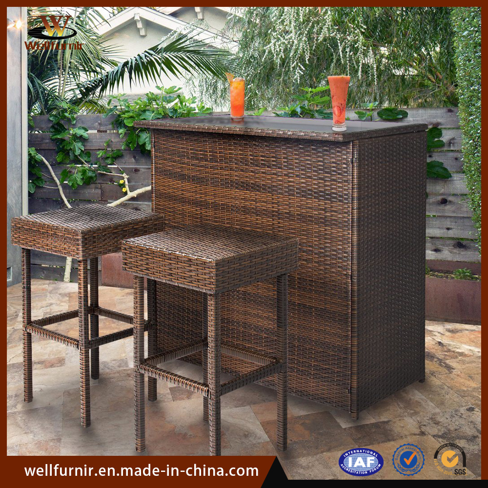 3PC Wicker Bar Set Patio Outdoor Backyard Table & 2 Stools Rattan Garden Furniture