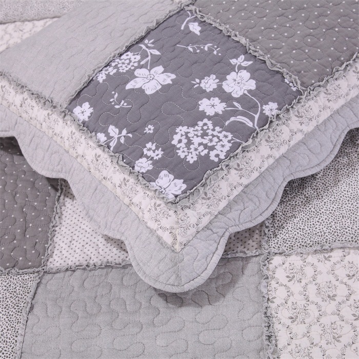 Best Selling 100% Cotton Patchwork & Frilled Quilt Set Home Bedding Set