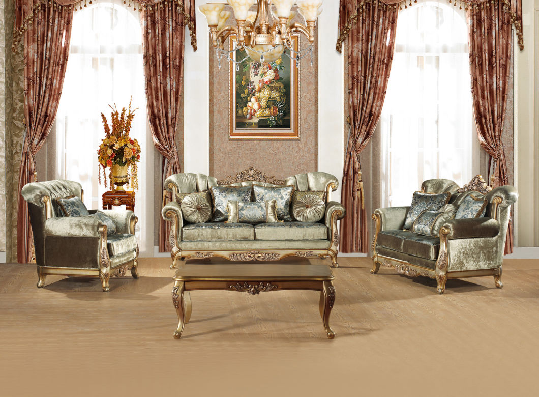 Solid Wood Sofa Sets Luxurious Fabric Sofa Sets 1+1+3 Antique Design 1 Seat Sofa 3 Seat Sofa Home Furniture