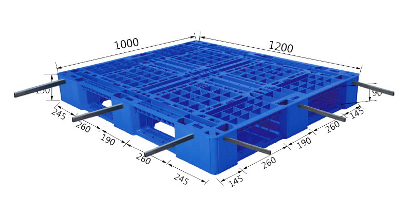 EU Standard Pallet 1200*1000*150mm HDPE Heavy Duty Plastic Pallet Rack Load 1ton Pallet for Warehouse Storage Products (with 6 steel tubes)