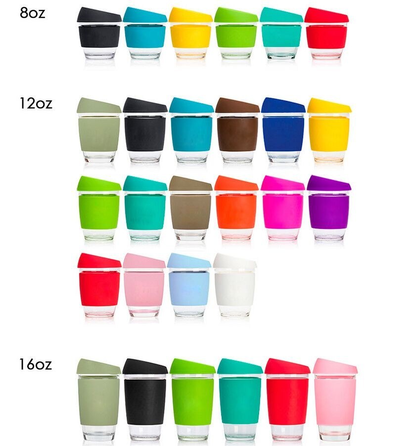 Reusable Colorful Glass Coffee Cup with Silicone Sleeve Forpromotion