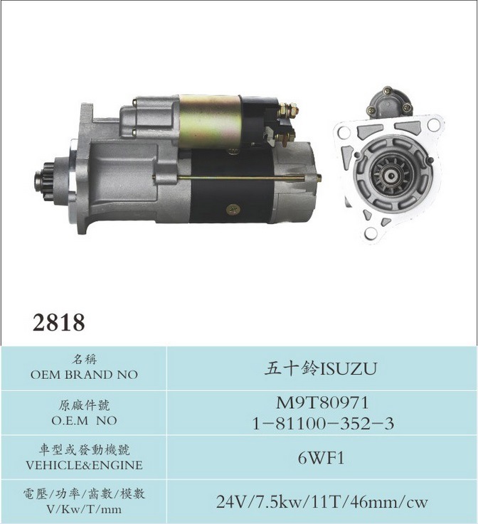 24V 7.5kw 11t Starter for Isuzu M9t80971 1-81100-352-3 (6WF1)