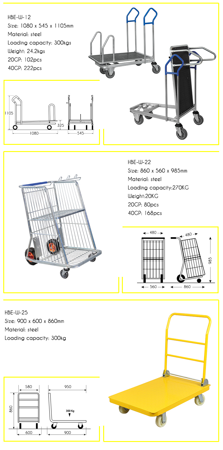 Foldable Supermarket Heavy Duty Folding Warehoue Cargo Trolley