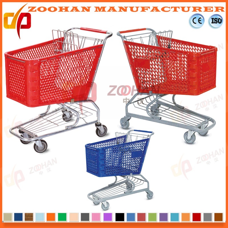 High Quality Big Size Plastic Supermarket Shopping Trolley Cart (Zht82)