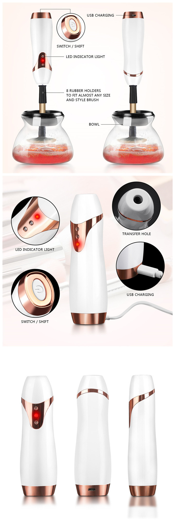 USB Rechargeable Automatic Makeup Dry Fast Brush Cleaner