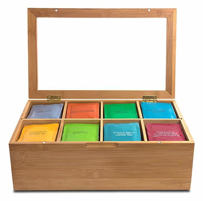 Bamboo Tea Box Chest Storage Organizer for Tea Bag Storage
