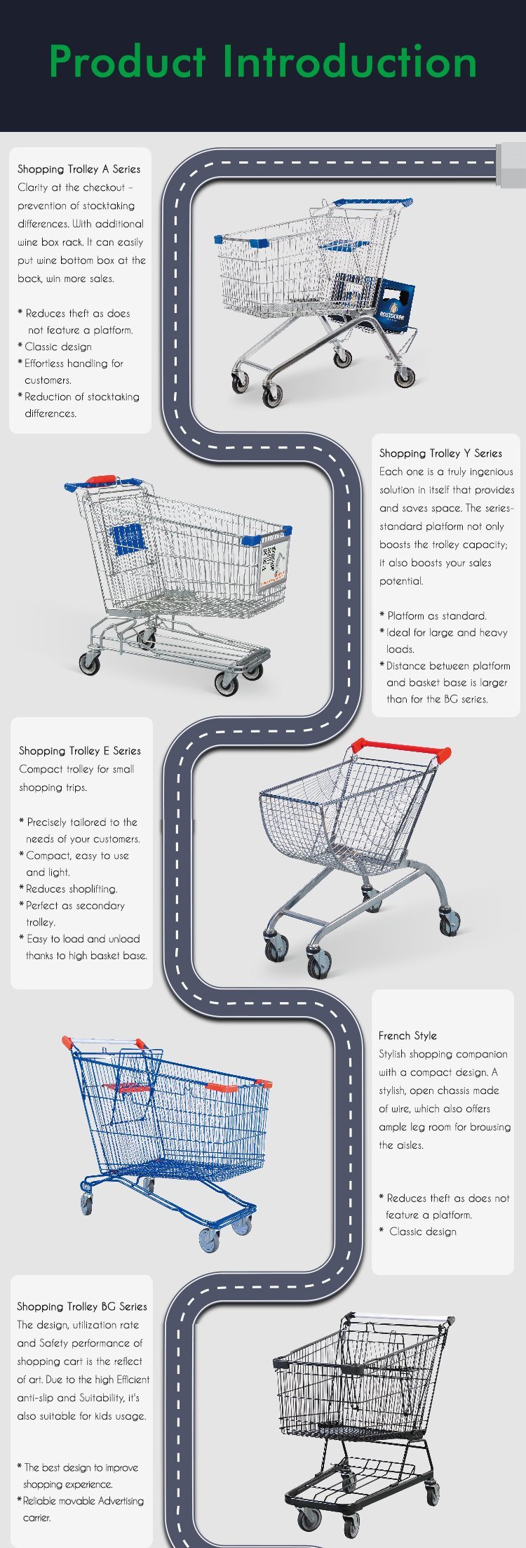 Metal European Style Supermarket Trolley Cart