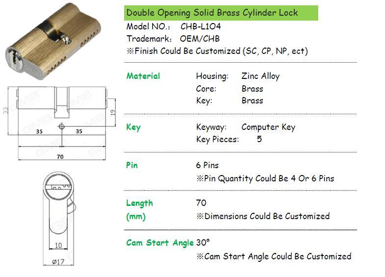 Mortise Euro High Security Door Lock Cylinder/ Door Lock Core/ Brass Cylinder (CHB-L104)