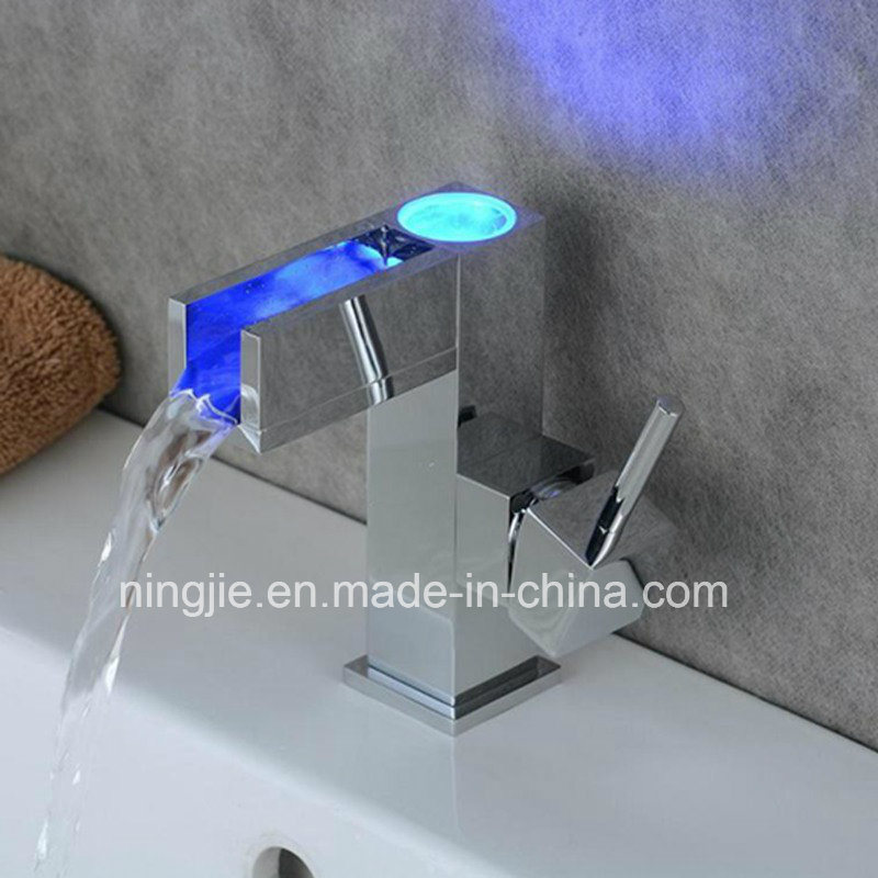 Waterfall Single Level Handle LED Basin Faucet with LED