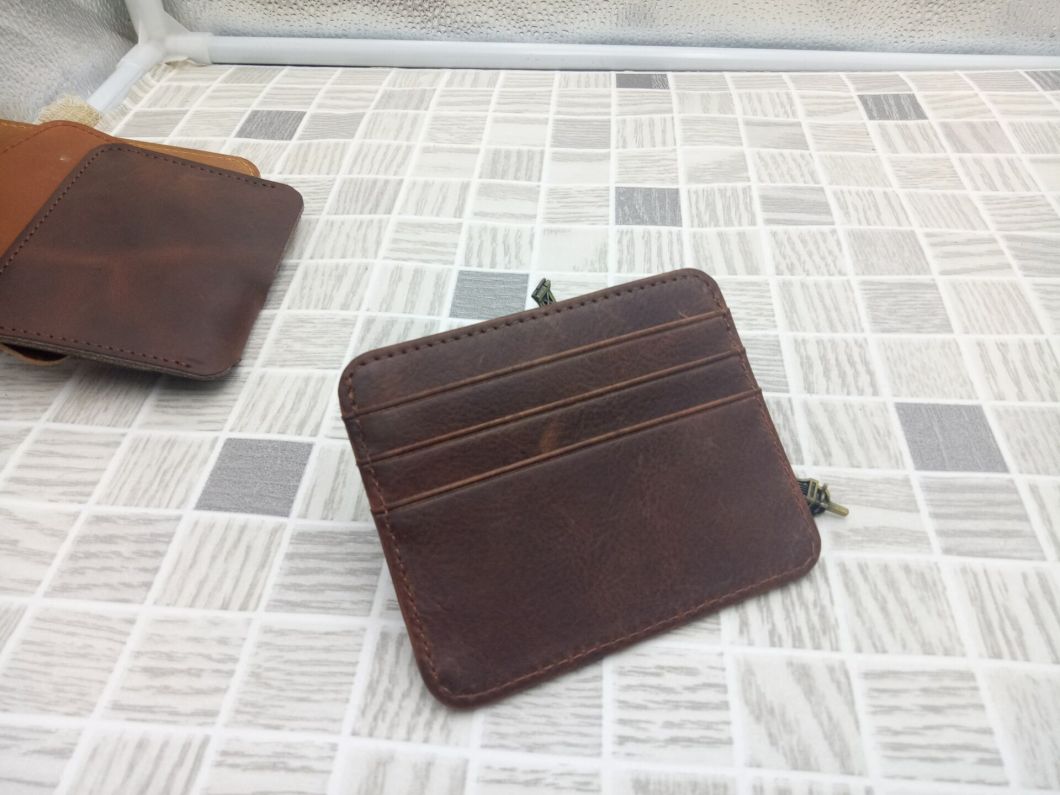 Vintage Crazy Horse Leather Credit Card Holder RFID Blocking Slim Wallet