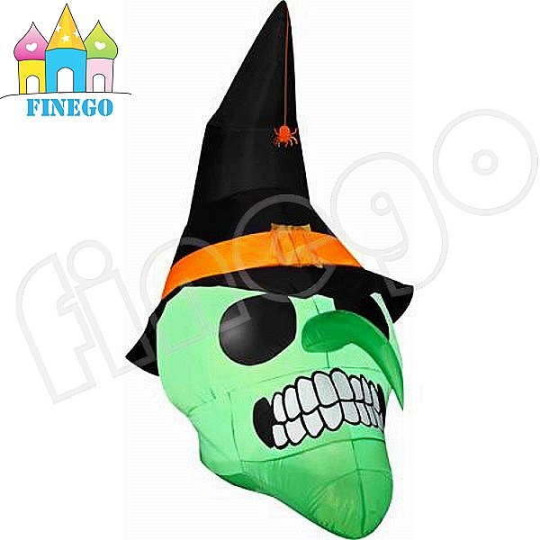 Flying Inflatable Green Ghost Head LED Lights Balloon for Halloween Decoration