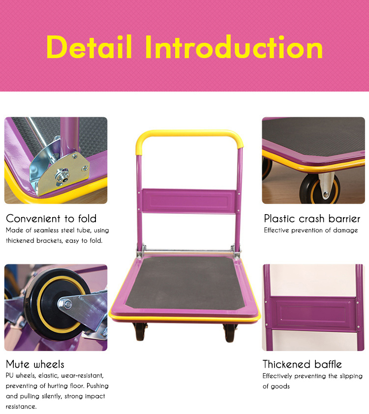 Folding Uni-Silent 300kg Low Noise Platform Warehouse Trolley with Fixed Handle