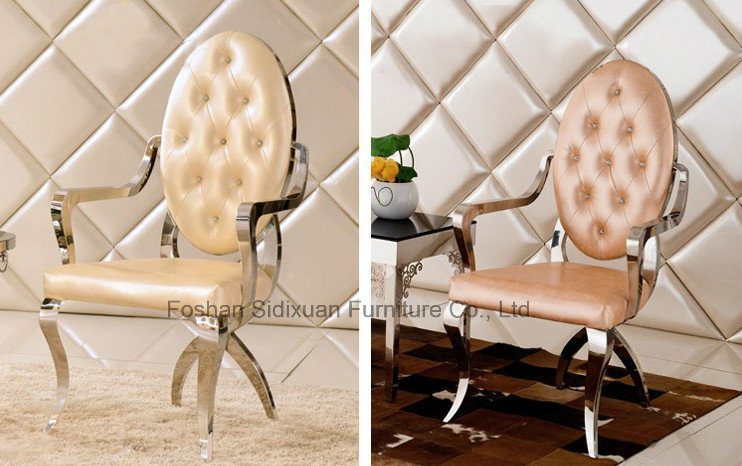Modern French Luxury Banquet Stainless Steel Hotel Arm Dining Chair