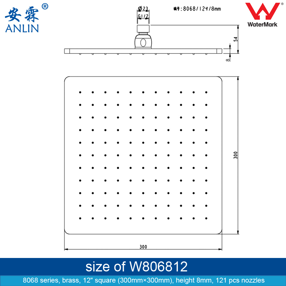 Watermark Square Brass Shower Head