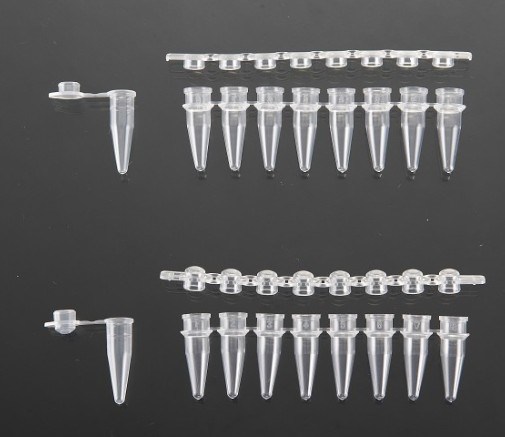 8 Snap Strip PCR Tubes with Flat Cap and Dome Cap