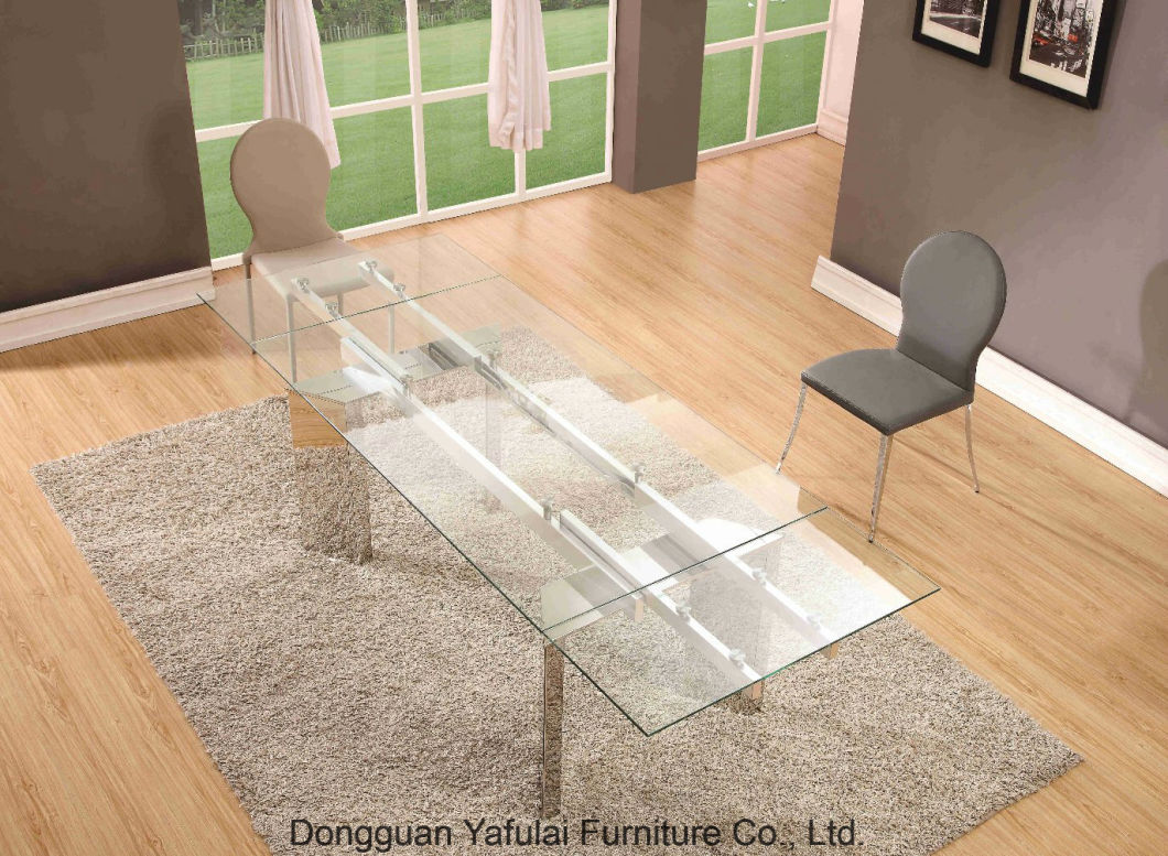Modern Classic Clear Glass Steel Home Dining Table