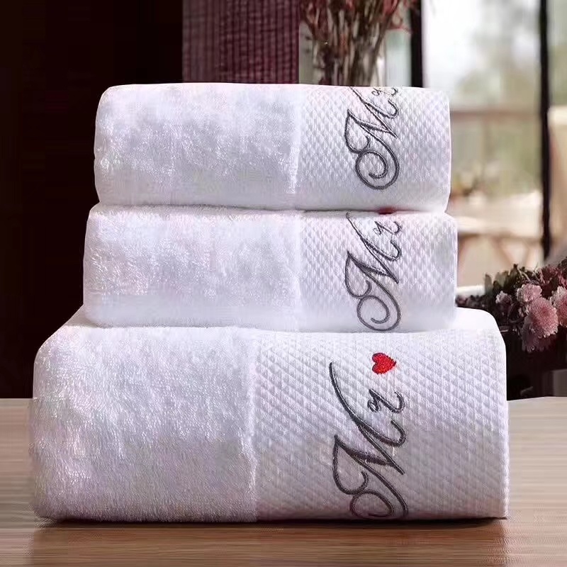 100% Cotton Dobby Custom White Embroidery Star Hotel Towel Bath Towel