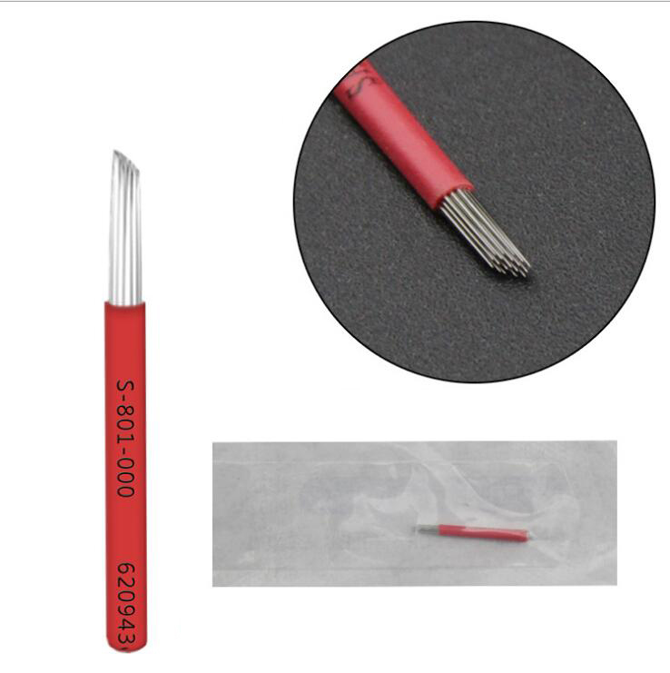 Best Quality Stainless Steel Round Slanted Tattoo Blades 19 Needles for Eyebrow Microblading Tattoo with Red Casing