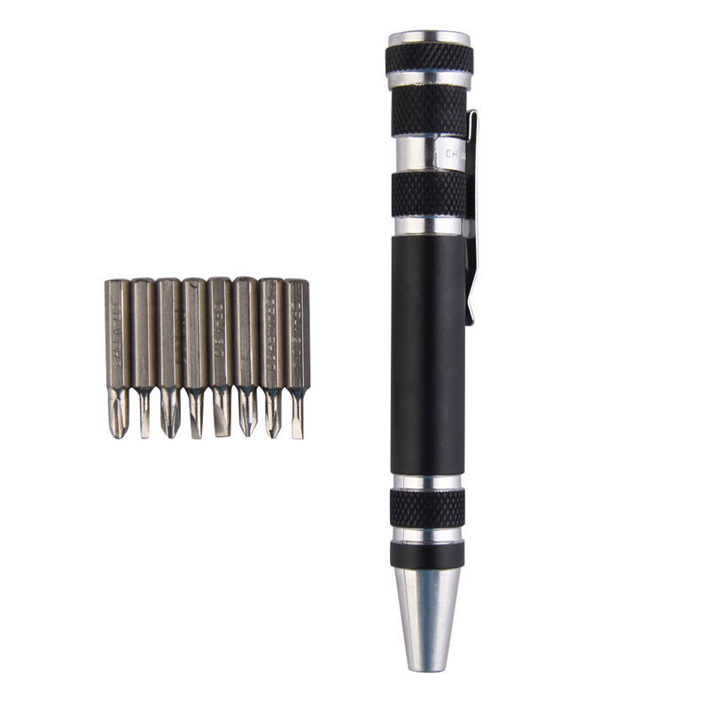 Portable 8 in 1 Aluminum Alloy Pen Style Multi-Tool Screw Driver Precision Mobile Phone Repair Tool Kit Screwdriver Set Black