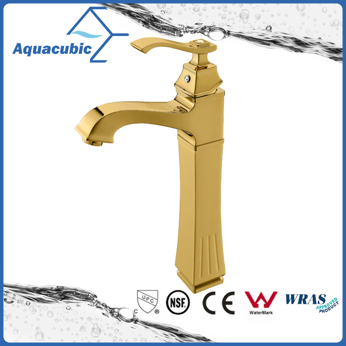 Polished Gold High Body Brass Bathroom Basin Mixer Water Tap