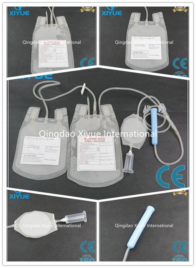 Disposable Double Blood Bag with Needle Protector/Collection Tube/Sampling Pouch