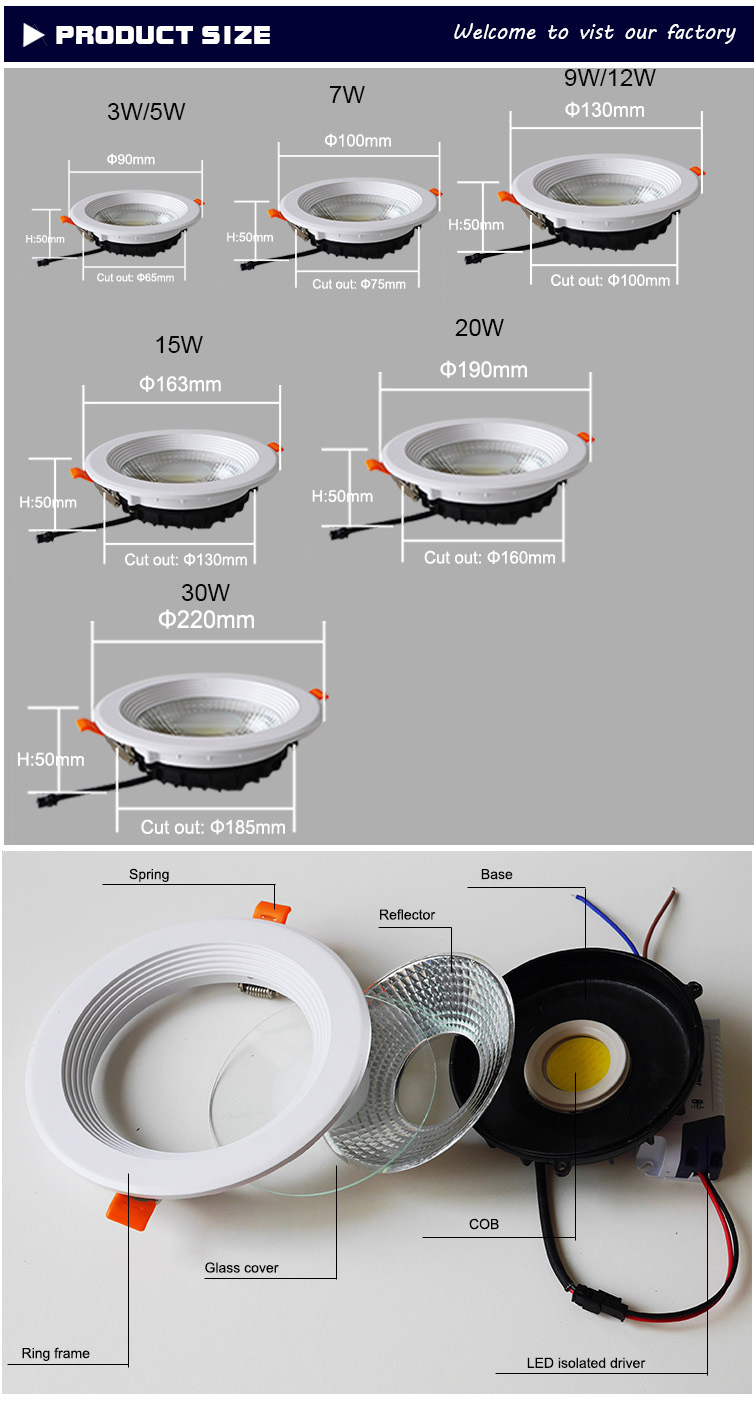 Hot Sale COB LED Ceiling Downlight 15W/20W/30W Slim