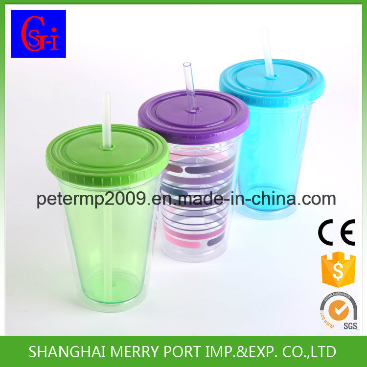 Customized Double Wall Plastic Ice Juice Water Tumbler (HDP-0174)