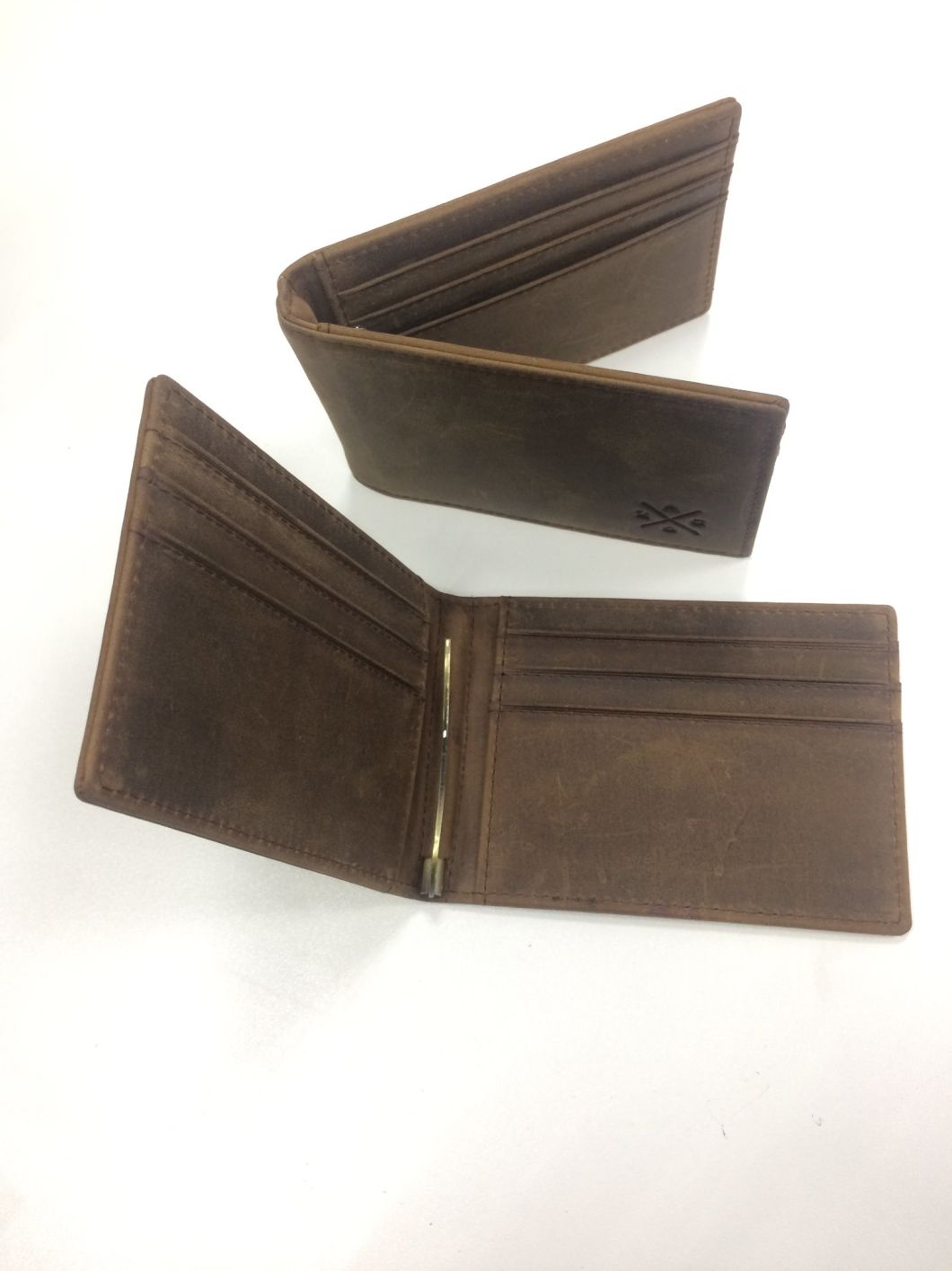 100% Copper Money Clip Card Holder Wallet Vintage Crazy Horse Leather Wallet