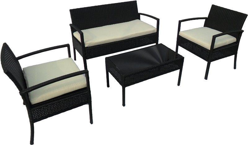 4 Pieces Black Outdoor Wicker Leisure Coffee Table Set