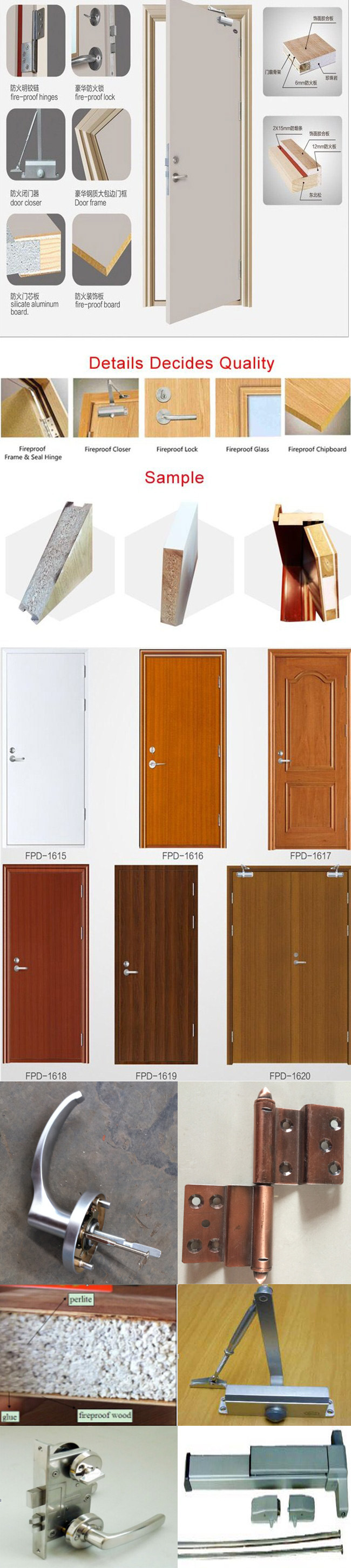 Entrance Wooden Composite Wood Veneer Double 60mins Fire Door