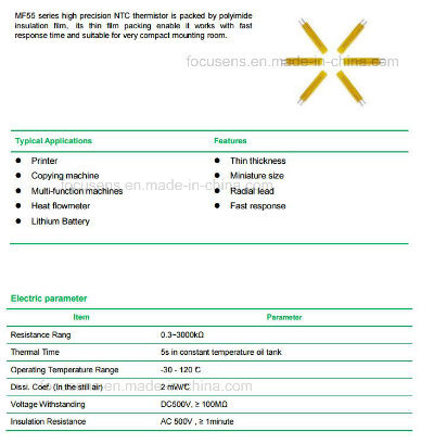 Custom Fast Response Thin Film Insulation Ntc Thermistor Mf55