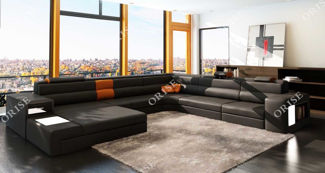 Original Design Leather Sectional Sofa with Light for Living Room