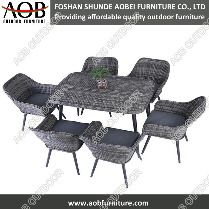 Cone-Shaped Aluminum Leg Dining Set Outdoor Rattan Furniture Rectangular Table Wicker Chair