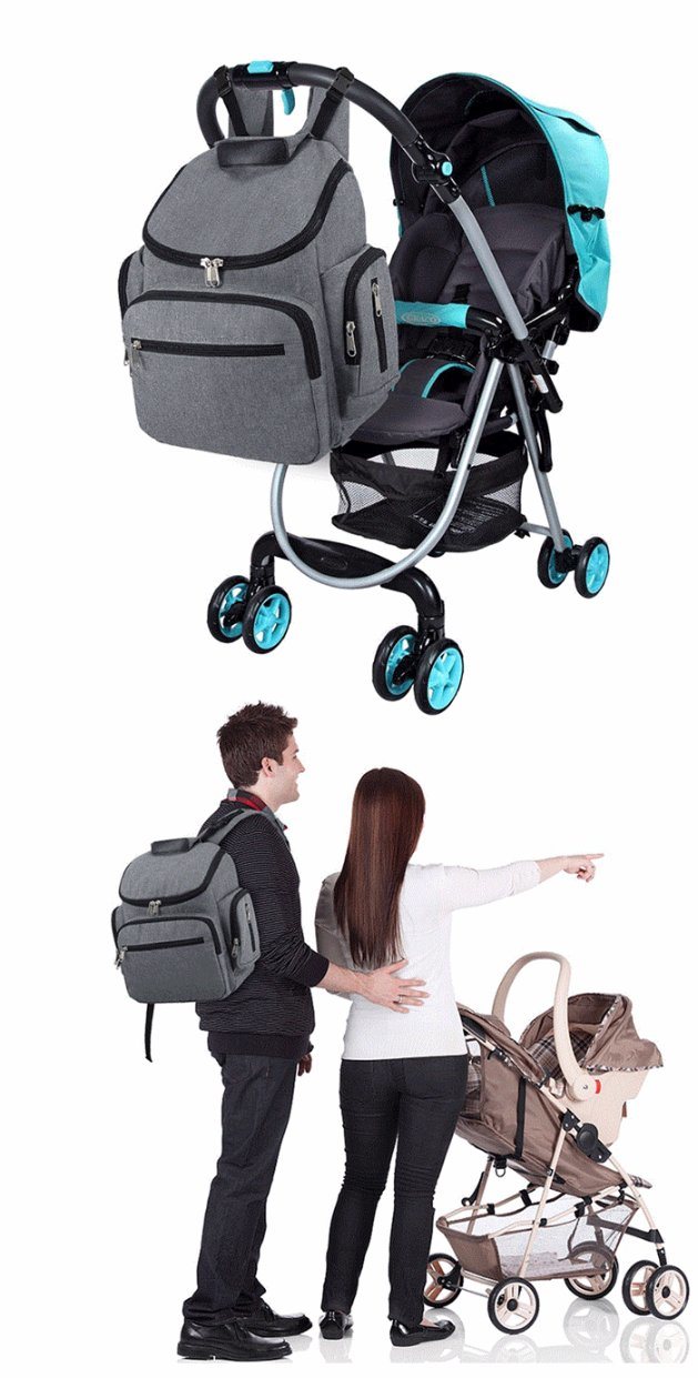 Huge Capacity Nappy Mummy Tote Shoulder Handbag, Fashion Canvas Travel Baby Diaper Backpack Bag with Stroller Strap