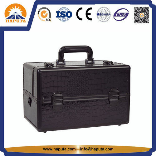 Black Leather PVC Makeup Train Case (HB-2048)